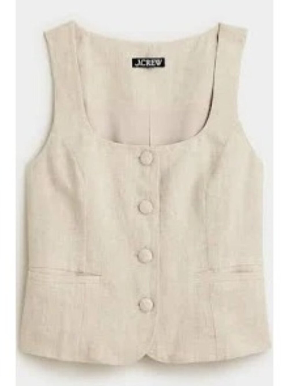J. Crew Women's Maia Linen Vest Flax Color Button Scoop Neck Size 00 NWT